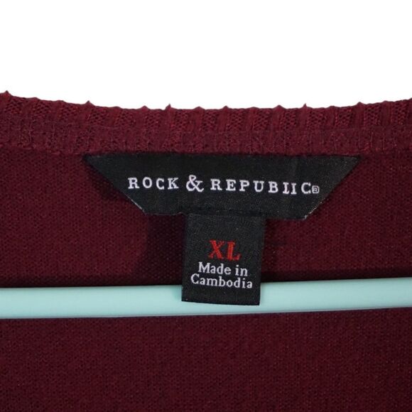 Rock & Republic Red and Black Tunic Style Quarter Sleeve Sweater Top, Size XL - Picture 2 of 4